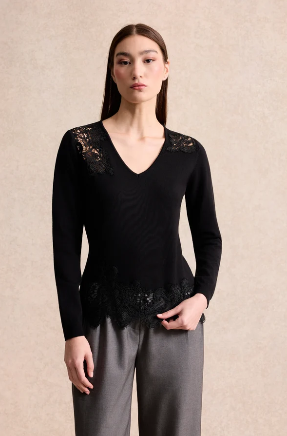 Lacey Eyelet V-Neck Sweater