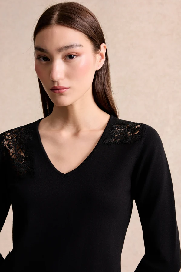 Lacey Eyelet V-Neck Sweater