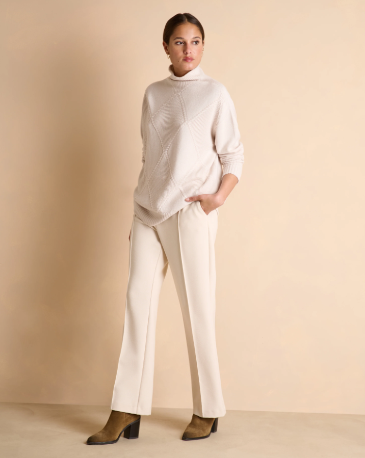 Diamond-Stitched Wool Tunic Sweater