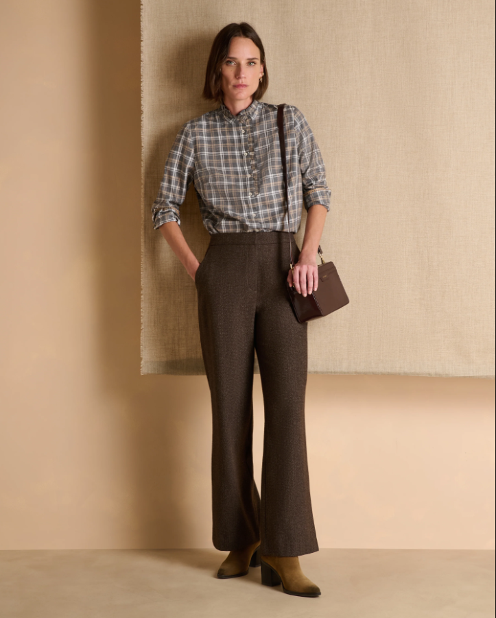 Plaid Ruffled Collar Cotton Blouse
