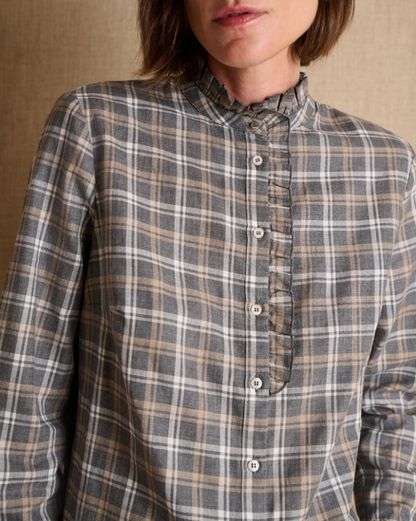 Plaid Ruffled Collar Cotton Blouse