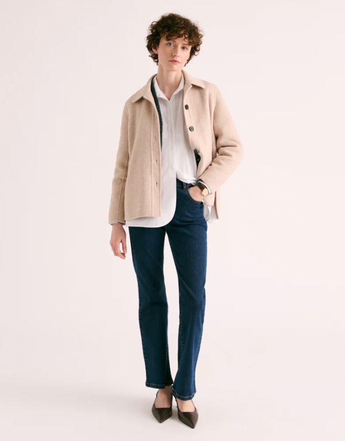 Boiled Wool A-Line Buttoned Jacket