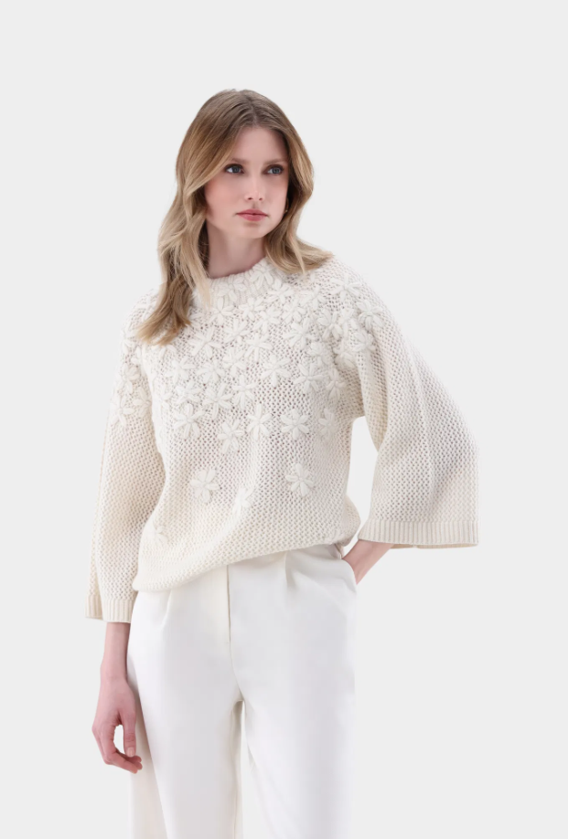Floral Applique Oversized Wool Sweater