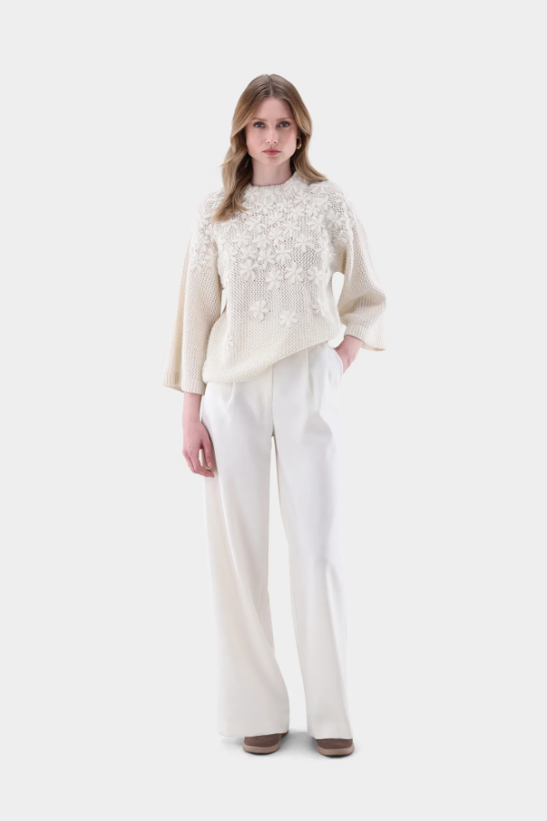 Floral Applique Oversized Wool Sweater