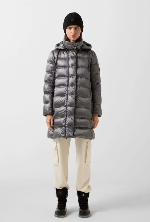 Metallic Down Coat w. Detachable Hood