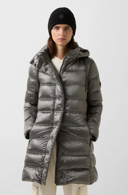 Metallic Down Coat w. Detachable Hood