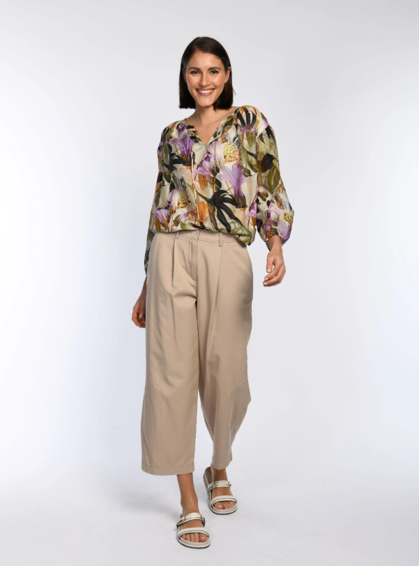 Wispy Jungle Silk-Blend Tunic Blouse