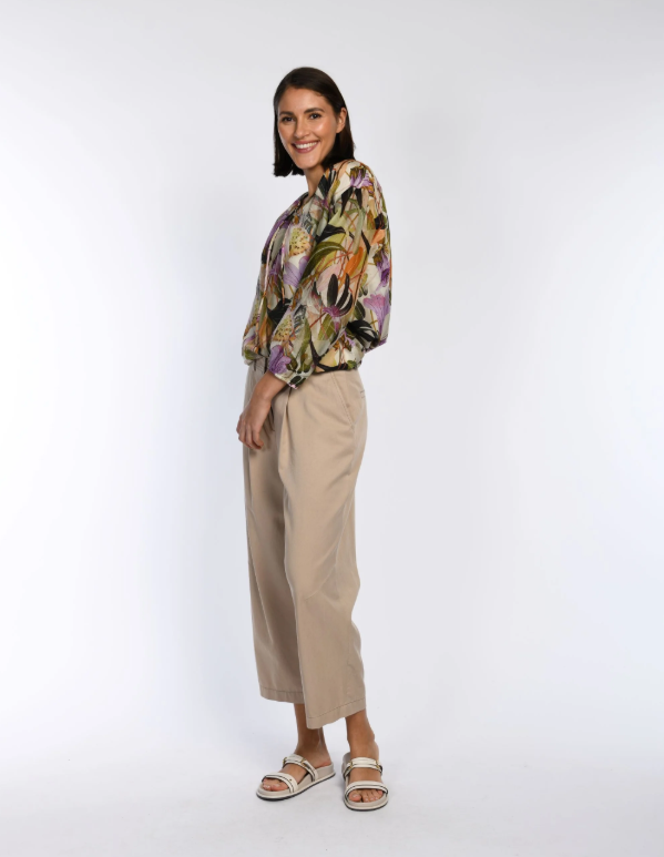 Wispy Jungle Silk-Blend Tunic Blouse