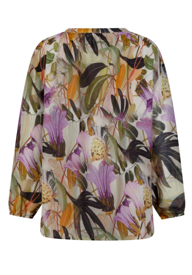 Wispy Jungle Silk-Blend Tunic Blouse