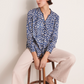 Ink-Dyed Geometric Rouched Blouse