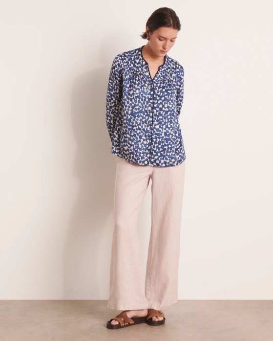 Ink-Dyed Geometric Rouched Blouse