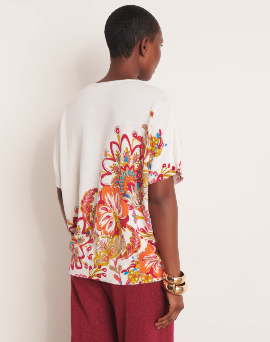Kimono Style V-Neck Floral Print Sweater