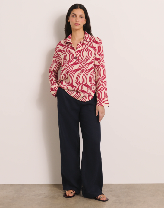 Geometric Twill Single Button Blouse