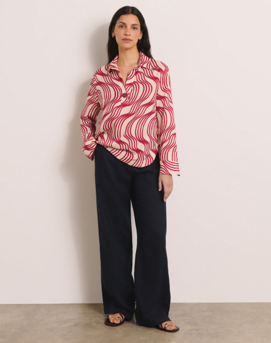 Geometric Twill Single Button Blouse