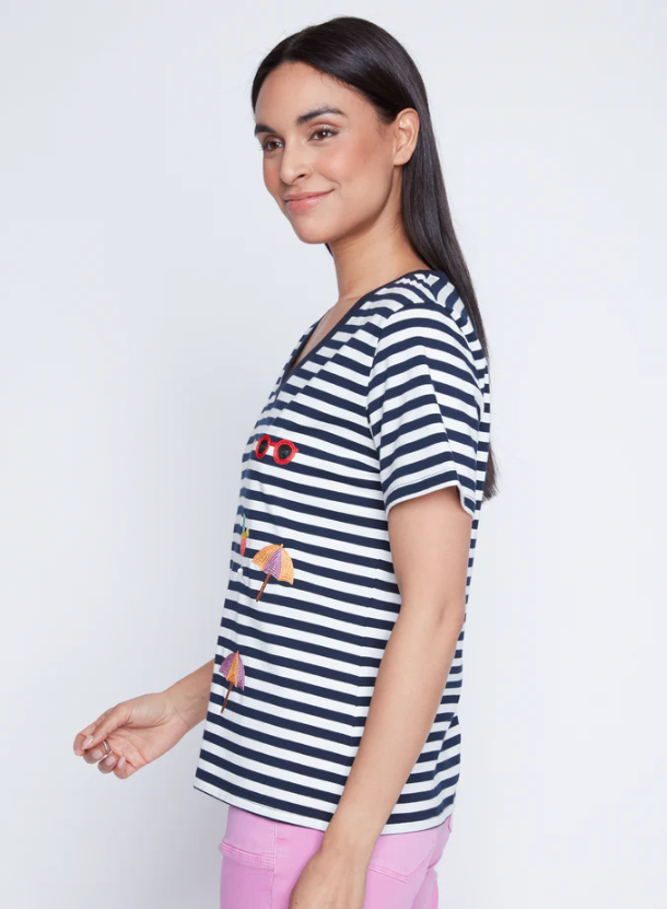 Striped Summer Embroidered Tee