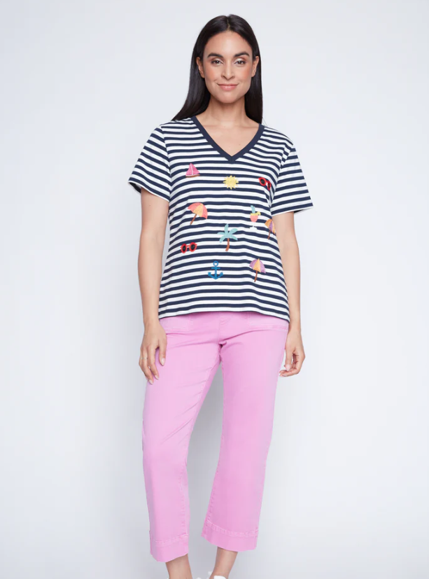 Striped Summer Embroidered Tee