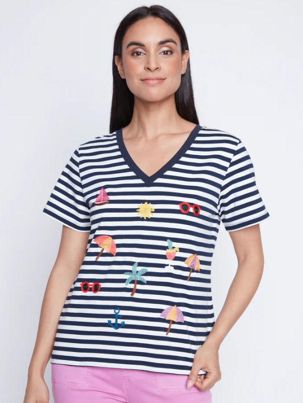 Striped Summer Embroidered Tee