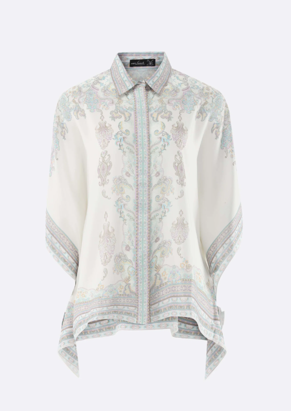 Habotai Silk Paisley Bat-Sleeve Blouse