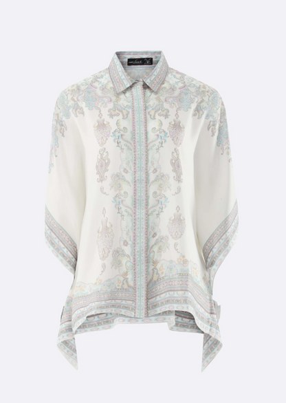 Habotai Silk Paisley Bat-Sleeve Blouse