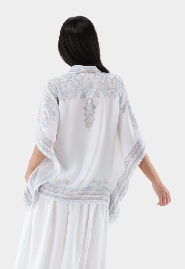 Habotai Silk Paisley Bat-Sleeve Blouse