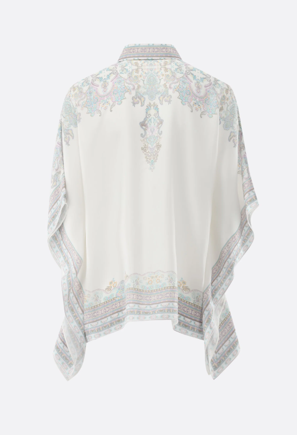 Habotai Silk Paisley Bat-Sleeve Blouse