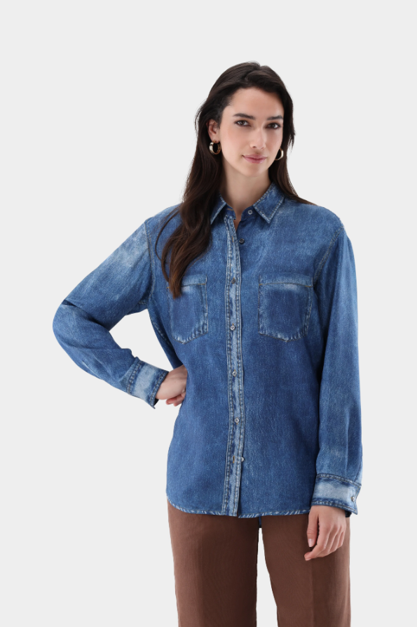 Silk Denim Tunic Blouse