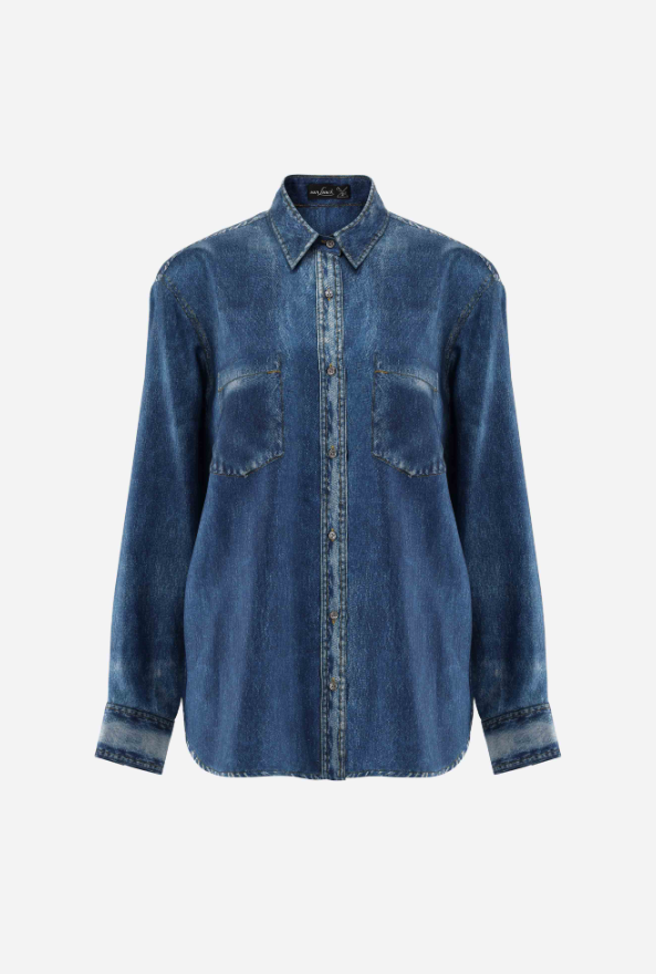 Silk Denim Tunic Blouse