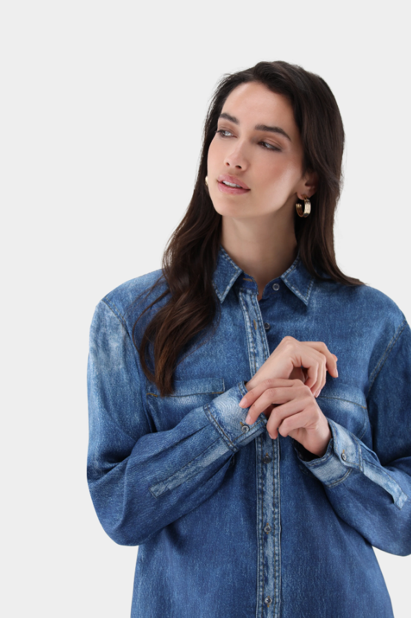Silk Denim Tunic Blouse