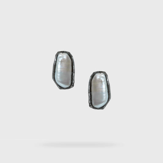 Gun Metal Pearl Clip-On Earrings