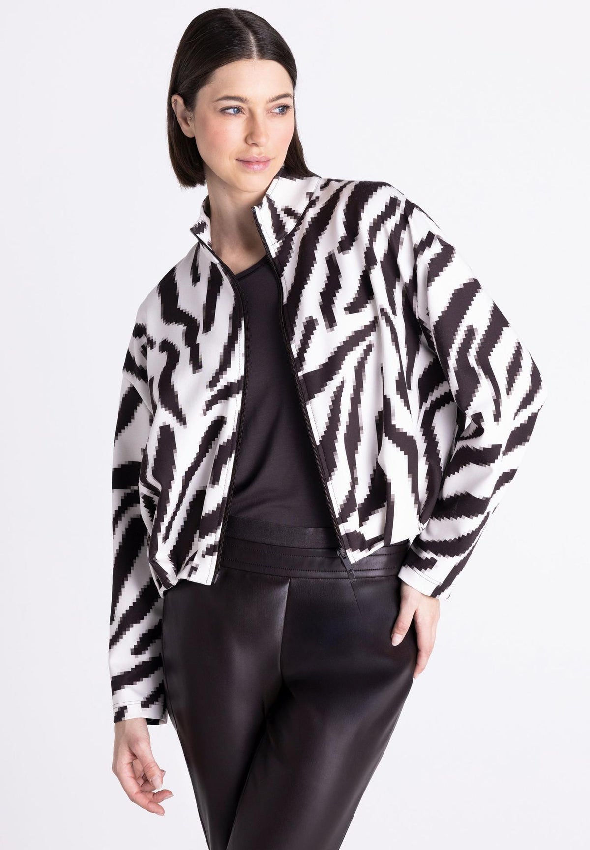 Pixelated Zebra Bomber Jacket
