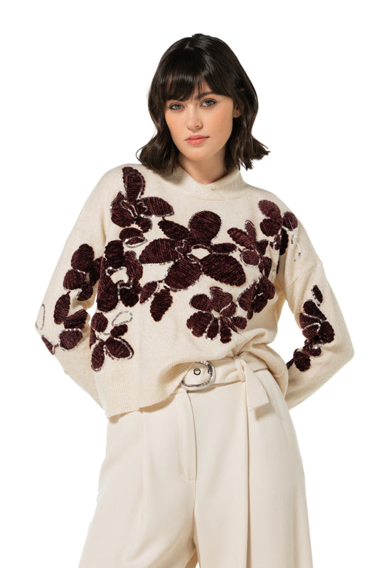Floral Velour Bedazzled Sweater