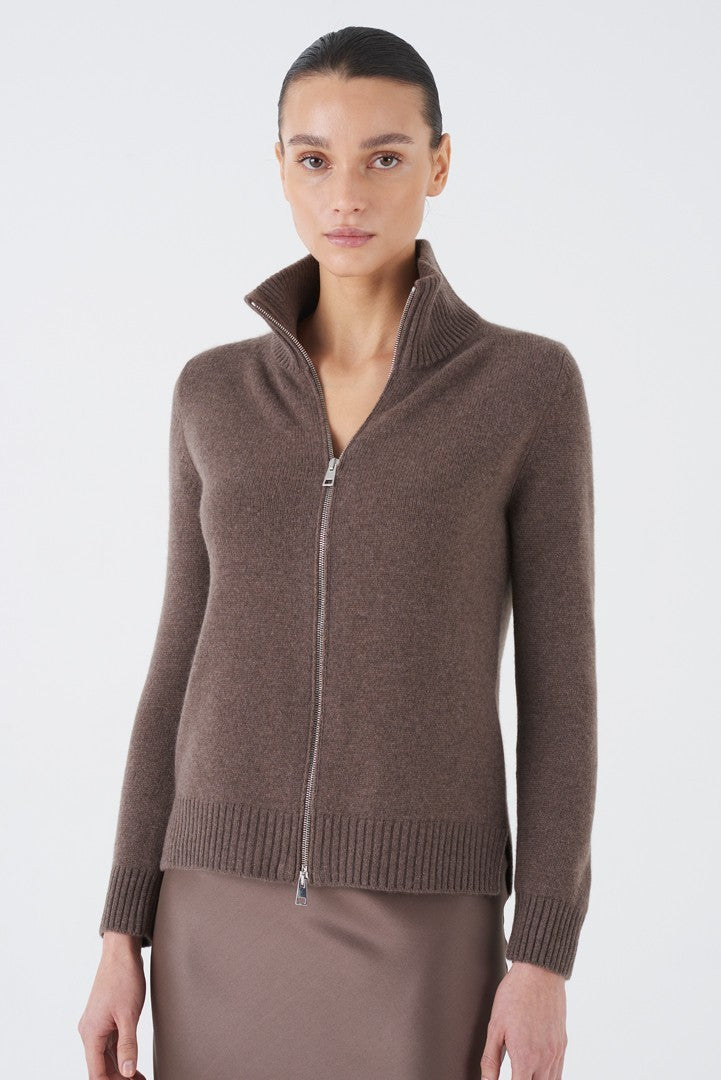Deluxe Cashmere Rib-Zip Cardigan