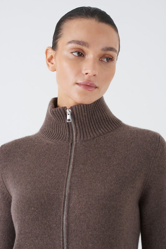Deluxe Cashmere Rib-Zip Cardigan