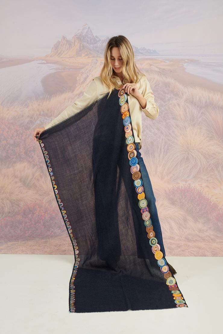 Hand-Embroidered Borders Wool Scarf