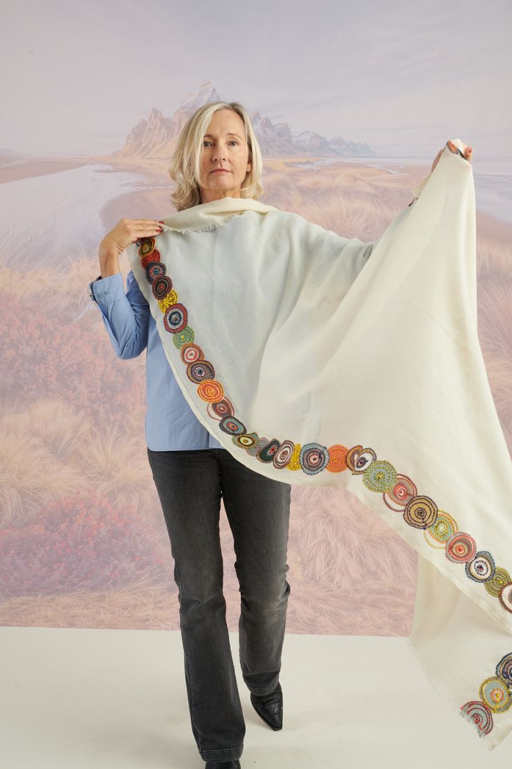 Hand-Embroidered Borders Wool Scarf