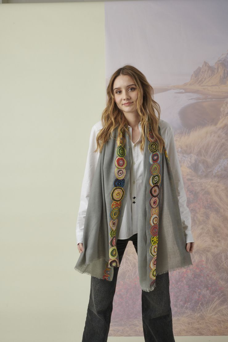 Hand-Embroidered Borders Wool Scarf