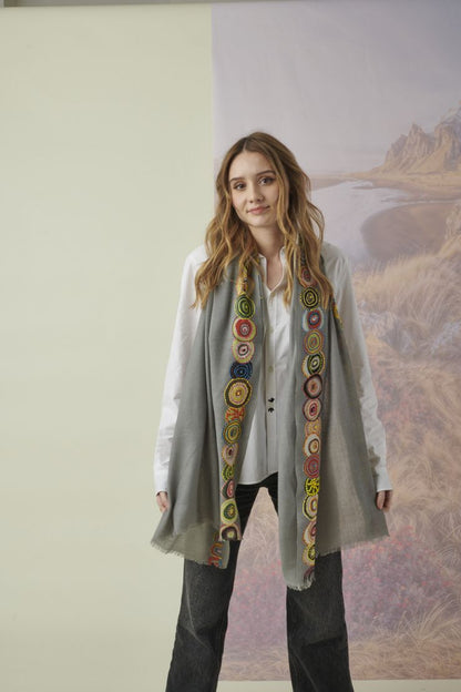 Hand-Embroidered Borders Wool Scarf