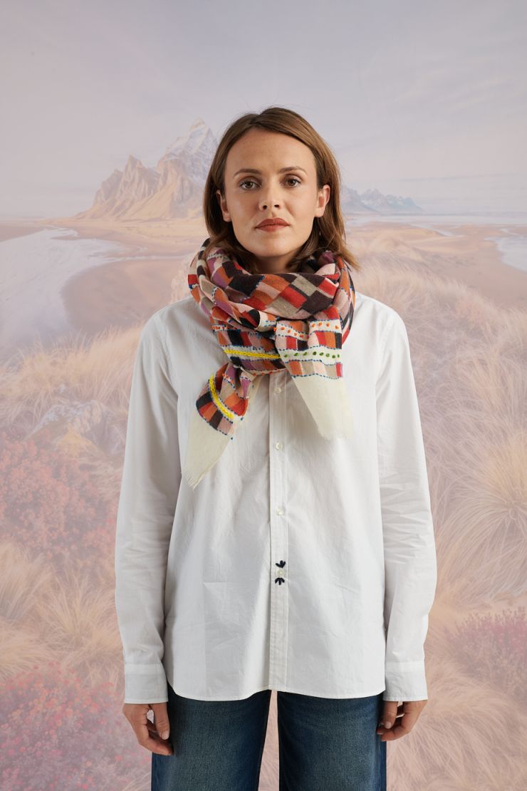 Geometric Embroidered Wool Scarf