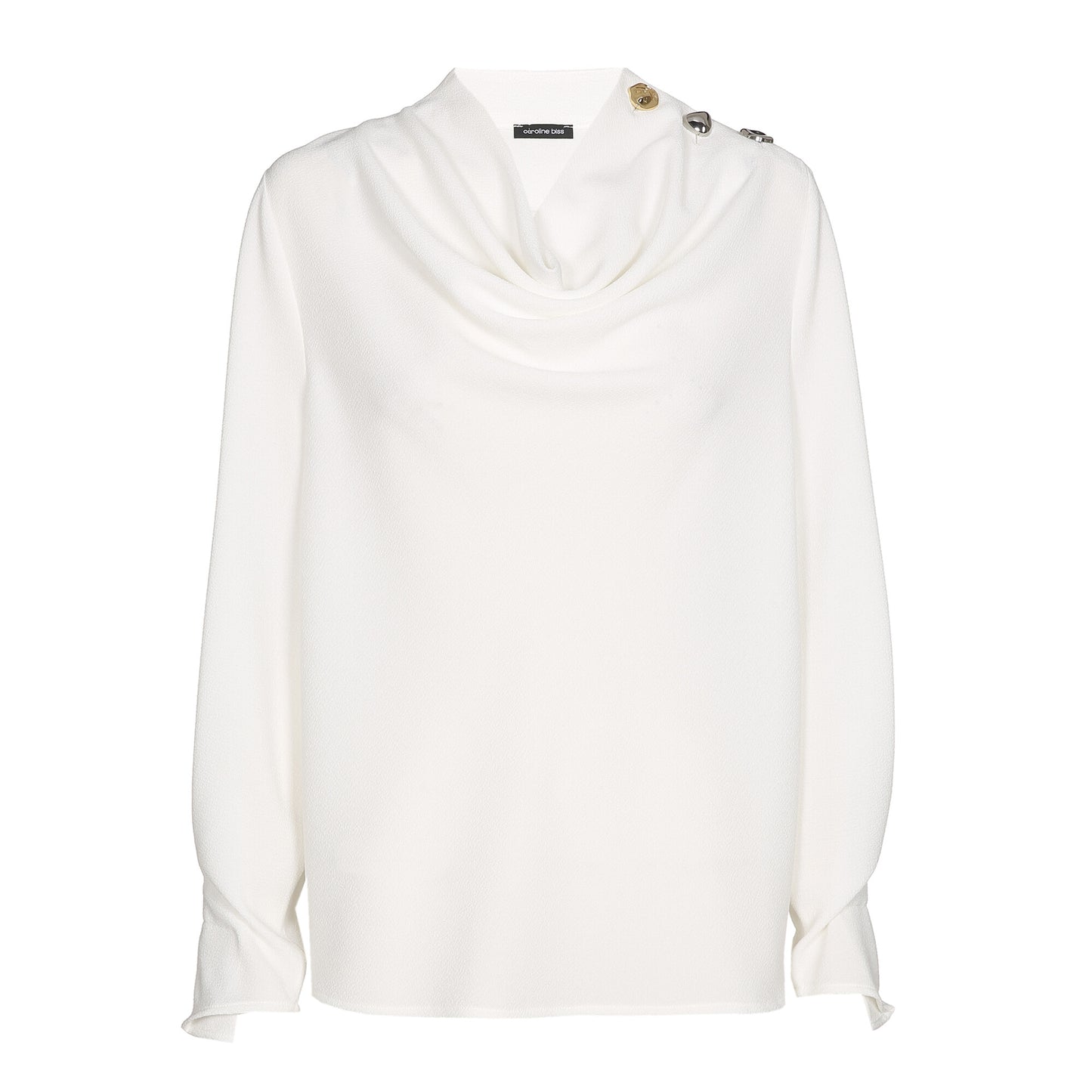 Cowl Neck Crepe Blouse with Metallic Details