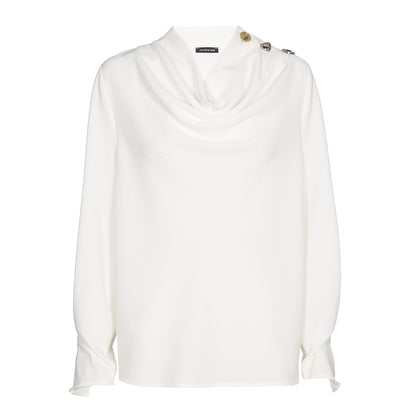Cowl Neck Crepe Blouse with Metallic Details