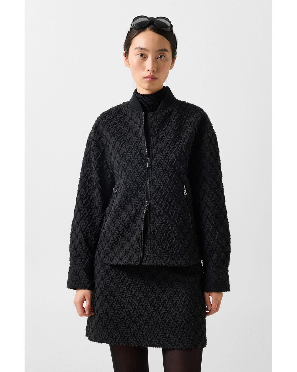 Chevron Textured Bomber Jacket