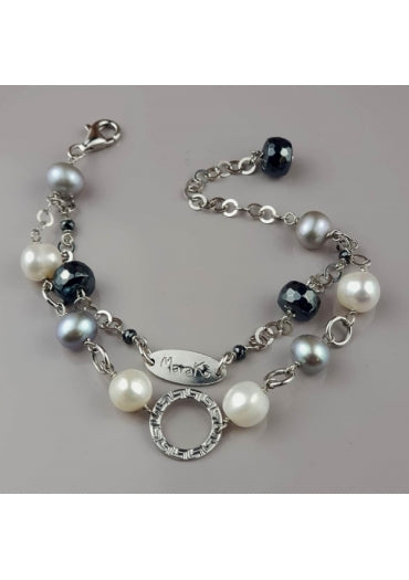 River Pearls & Hematite Two-Strand Bracelet