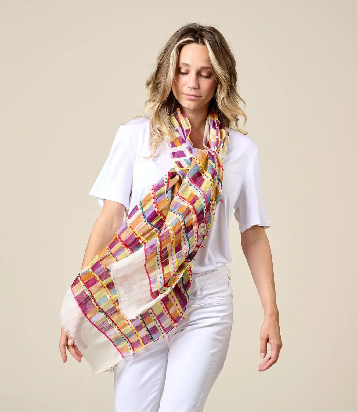 Geometric Embroidered Mosaic Scarf
