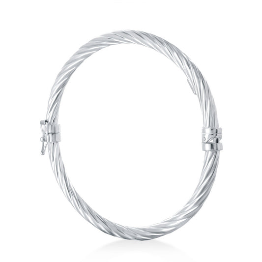 Twisted Oval Silver Bangle