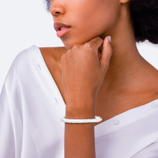 Twisted Oval Silver Bangle