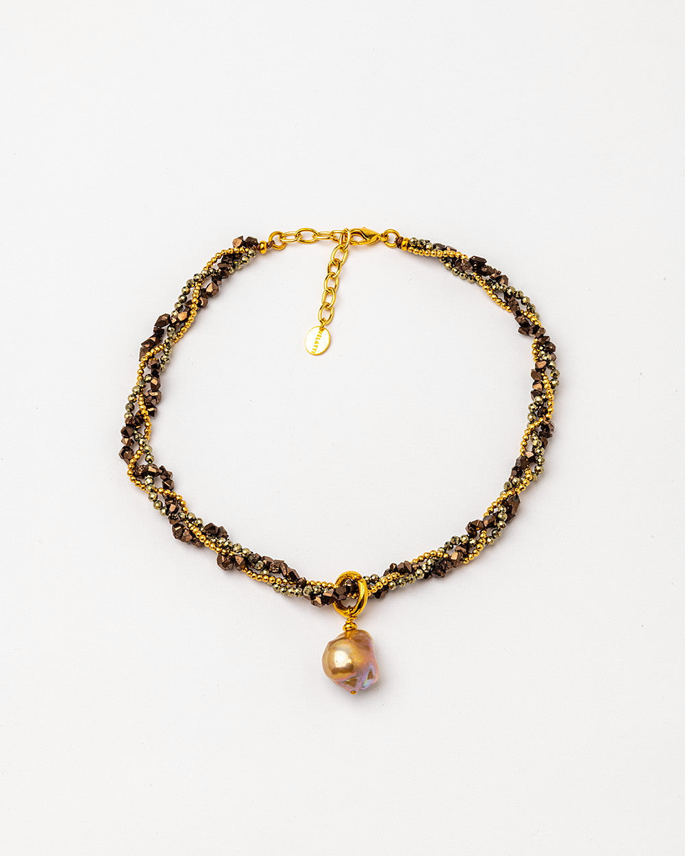 Hand-braided Necklace w. Freshwater Baroque Pearl