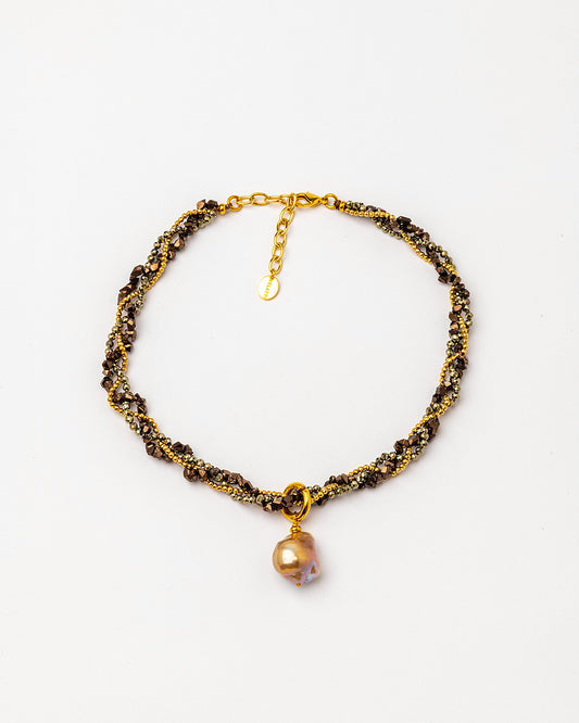 Hand-braided Necklace w. Freshwater Baroque Pearl