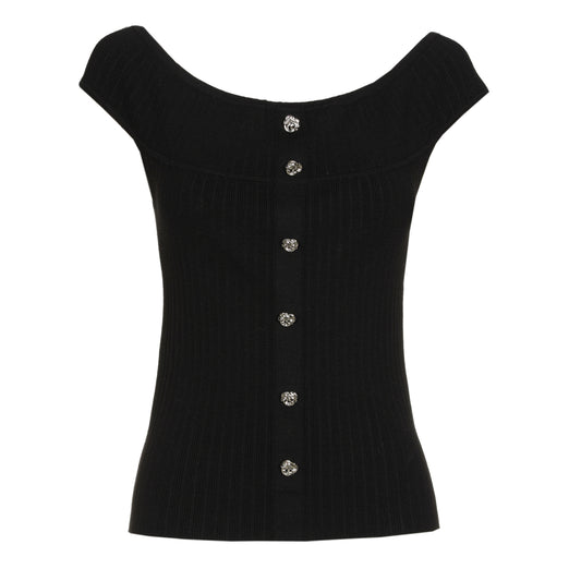 Buttoned Ribbed Scoop Tank Top