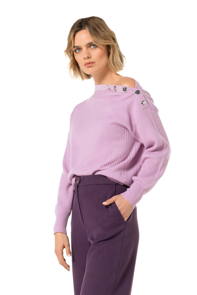 Teardrop Shoulder Rib-Knit Sweater