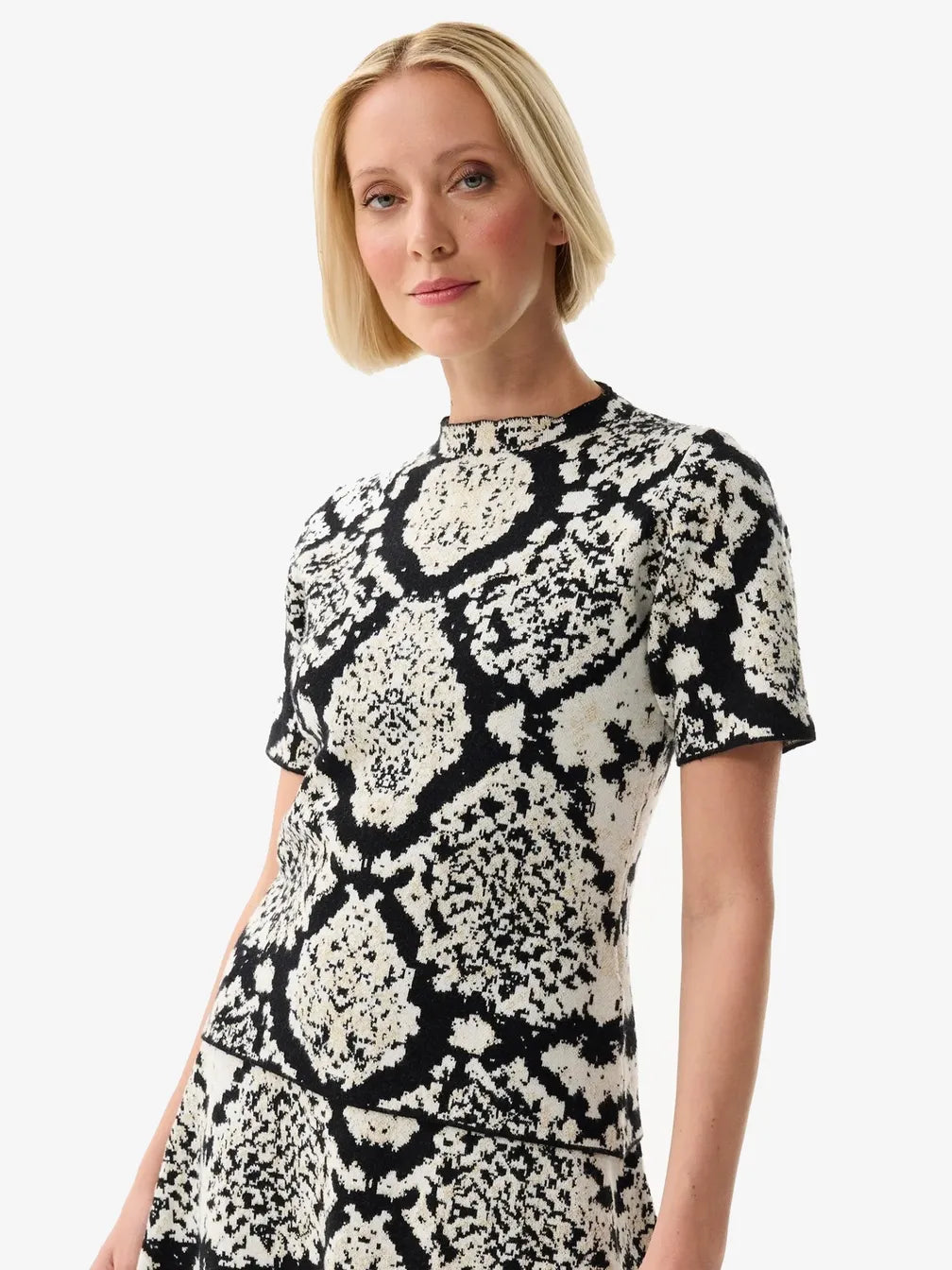 Baroque Print Mock Neck Sweater
